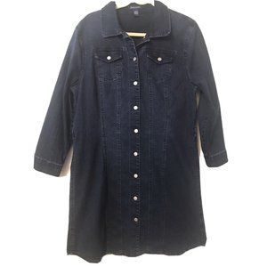 Bandolino Denim Long Sleeve Shirt Dress Snap Look Button Front Shirt Tail Hem L